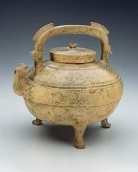 艶をかけられた陶器のやかん、戦国時代、1027-220BC（セラミック）