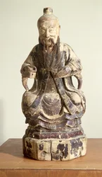 マスターの冠をかぶった老子（c.604-531）（塗装済み木材）