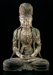 瞑想中の大きな坐像の菩薩、ジン王朝（1115-1234）（木と顔料）（206545を参照）