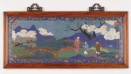 中国の風景、明朝（七宝エナメル）を描いたパネル