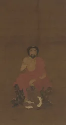 釈迦牟尼は3人の悪魔のような生き物、おそらく元祖明代の14世紀から15世紀に着席