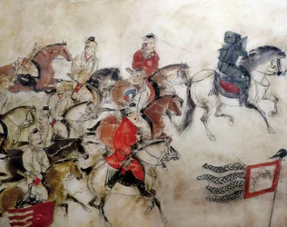 西安、漢時代、706年、馬を使った狩猟場面、ジャンフアイ王子の墓（壁画