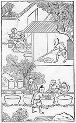 中国の製造の一連のイラストからの粘土の洗浄（シリーズ全体については384116および384117を参照）