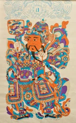 中国のドアの守護神を示す木版画（カラー木版画）