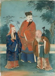 3人の男性像（ガラスに油彩）