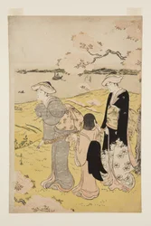 御殿山のお花見（カラー木版画