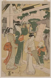 境内の茶屋を訪ねる女たち