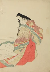 立つ宮廷女官、画帖「三十六歌仙絵尽」より