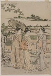 1780年代半ば、田舎を散歩する3人の女性。