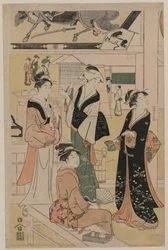 1790年代初頭、寺院の境内の茶店を訪れる女性。