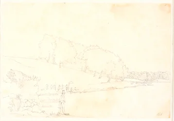 湖のある丘陵の風景