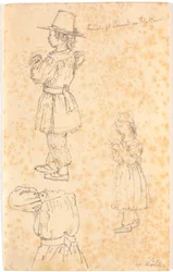 棒を持つ男の子と編み物をする女の子