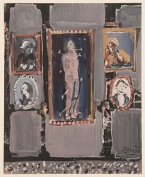 Pyhä Sebastian harmaalla pohjalla, n. 1935-1945 (guassi paperille)