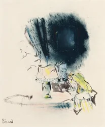Sous la Lampe、ジジのイラスト、1949年頃（紙にパステル、ブラシ、インク）