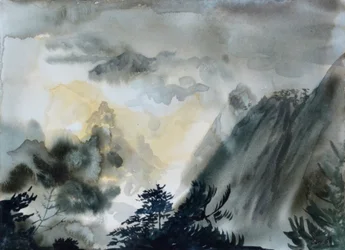 黒い山、2015年（紙に水彩画）