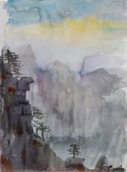 天国を彷徨う-白雲亭、2015年（紙に水彩画）
