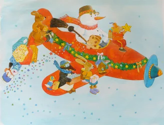 スノーマンとクリスマスの飛行機