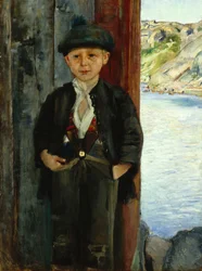 家の壁のそばの少年、1890年頃