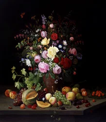 花と果実の静物クリスチャン・モルバック（1853-1921）個人蔵。