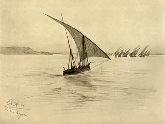 ナイル川のフェルッカ、カイロ、エジプト、1898年。