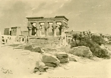 1898年、エジプトのフィラエ島にあるイシス神殿とトラヤヌスのキオスク。