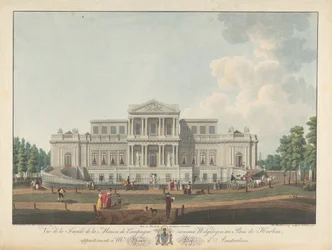 Welgelegen: Vista da fachada da casa de campo chamada Welgelegen em Harlem Wood, pertencente ao Sr. Henry Hope de Amsterdã