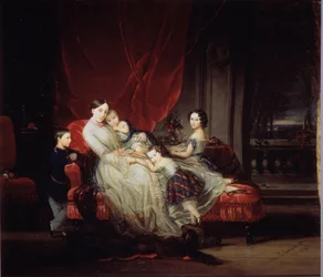 「ロシア大公女マリー・ニコライエフナ (1819-1876) と 4 人の子供 (マリー、ニコラス、ユージェニー、ユージーン・ベベ) の肖像」 クリスティーナ・ロバートソン (1796-1854) による絵画 1849 州立ロシア美術館、サンクトペテルブルク