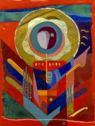 赤い天使, c. 2005 (ジェッソ加工パネルに卵テンペラ、金箔)