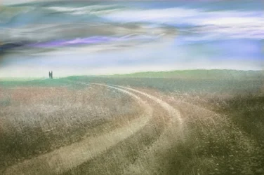 遠くの人影　紫色の空