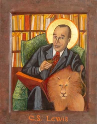 C.S.ルイスのアイコン、2021年（卵テンペラ、金箔、木）