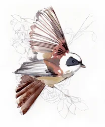 空を飛ぶ水彩画の鳥