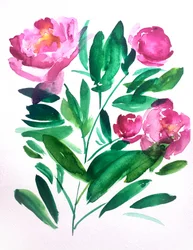鮮やかな水彩画の花々