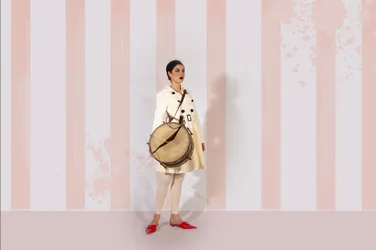 遊び心あふれる女性 ピンクのストライプ
