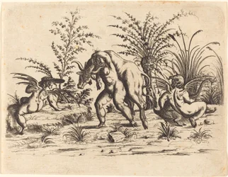死んだ雄牛と 3 つの Putti