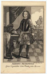 ロシアのアレクセイ・ペトロヴィチ（1690-1718）の肖像（アレクシス・ペトロヴィチ・ロマノフ） - Wiegel, Christoph (1654-1725) - 1710 - 銅版画 - 31,2x19,7 - 個人蔵