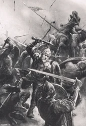 スタンフォードブリッジの戦い、「陸と海のイギリスの戦い」のイラスト、ロンドン、カッセル発行、1910年