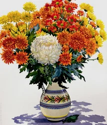 模様入り水差しの菊、2005年（紙にトイレ）