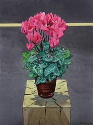シクラメンの静物画（水彩・紙