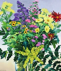 冬の花と葉（紙に水彩）