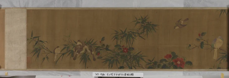 花、竹、鳥（シルクにインクと色）