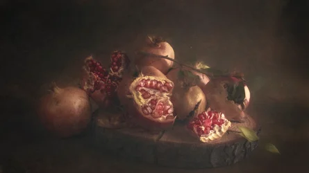 暗いザクロの静物画