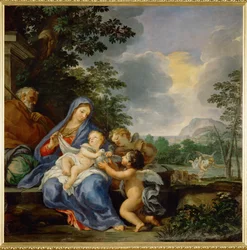 エジプトへの飛行中の休息（キャンバスに描かれた絵）