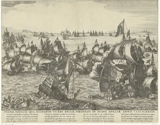 Zeeslag bij Duins、1639 ベルギー人が 1339 年にイングランドのドゥインでスペイン人を破った海戦 (オブジェクトのタイトル)