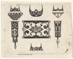 9つのモチーフを持つブラックワーク版画、1620年頃。