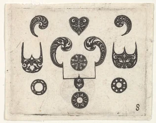さまざまなモチーフを持つブラックワーク版画、1620年頃。