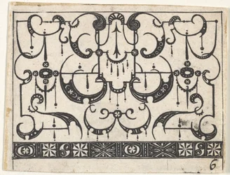全体に渡るSchweifwerkパターンを使用したブラックワークプリント1620年。