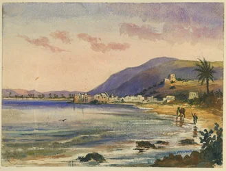 後ろにカーメルリッジがあるハイファ（紙とトイレと鉛筆）