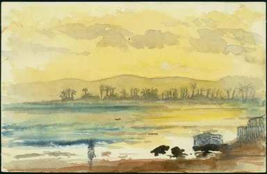 1872年、ハイファの近くの日の出（紙と紙と鉛筆）