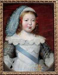 イルカの肖像、未来のルイ14世（1638-1715）。クロード・デルエ（1588-1662）作画 薄暗い 0.50 x 0.39.1641.オルレアン美術館 - 王太子の肖像、後のルイ14世（1638年～1715年）。クロード・デルエ（1588-1662）作画、0.50 x 0.
