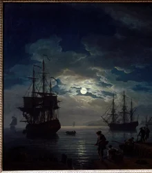 月明かりの釣り 港の夜景詳細ジョセフ・ヴェルネ(1714-1789)の絵画 1773年 パリ、ルーヴル美術館